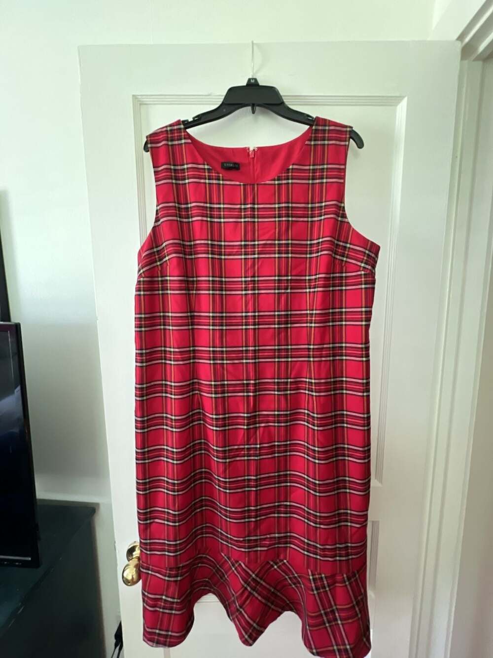 Talbots Red Tartan Plaid Wool Blend Flounce Hem Sheath Dress
